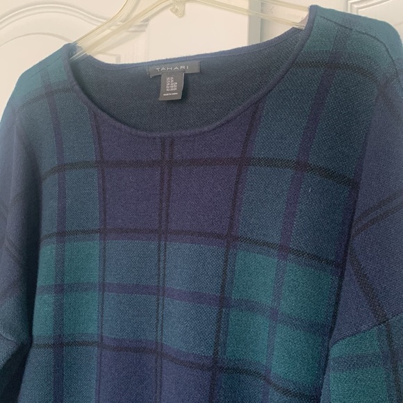 NWOT Tahari soft plaid pullover sweater top tunic boat neck 3/4 sleeve size 2X - Picture 2 of 8